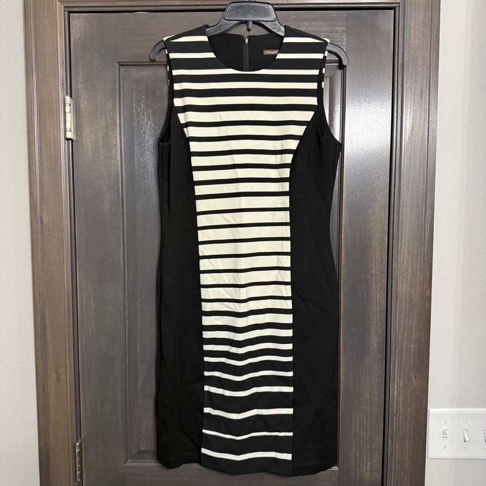 J.McLaughlin‎ Womens Black White Striped Sleeveless Sheath Dress Size M Ponte